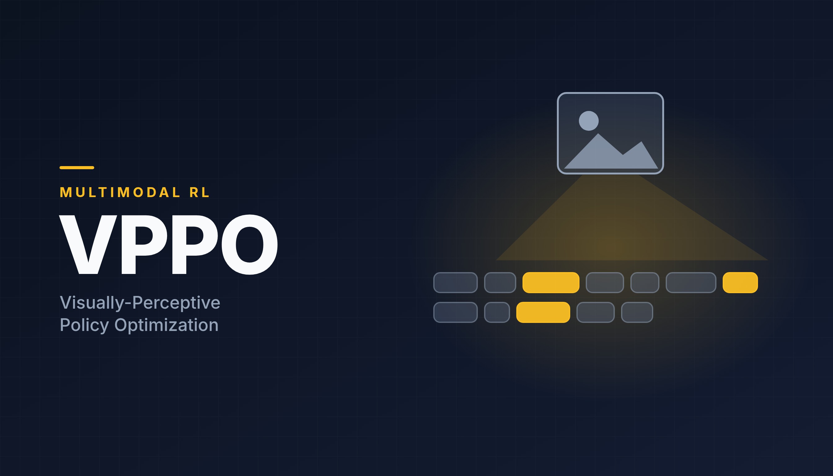 VPPO cover: a reasoning trace where only the few tokens that depend on the image are highlighted